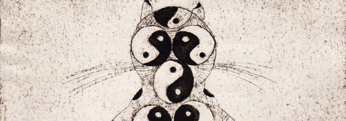 Yin & Yang cat – punta secca, intaglio – mm. 196 x 198